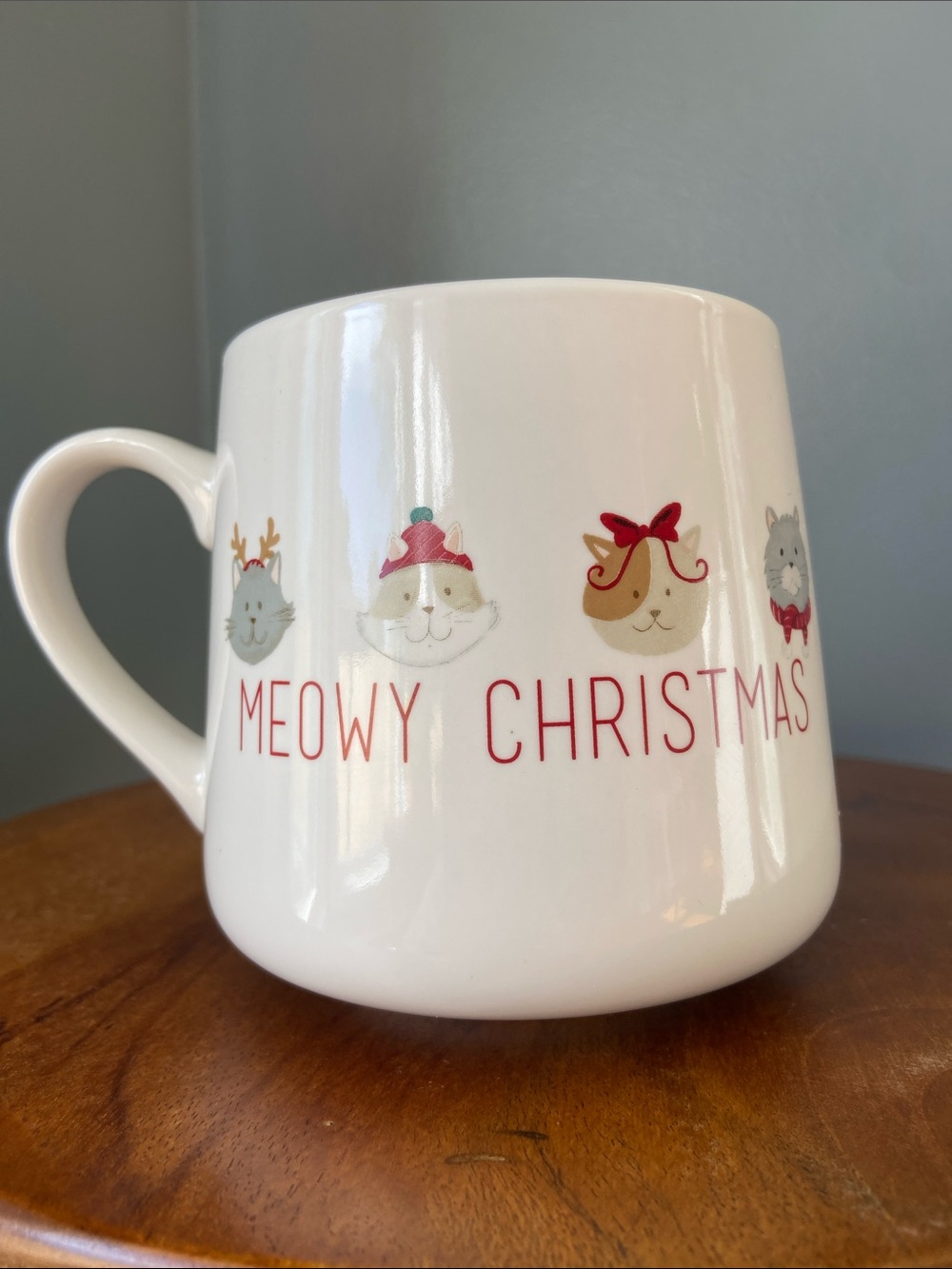 Meowy Christmas White Ceramic Holiday Cat Mug